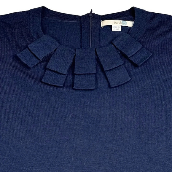 Boden 100% Wool Shirt. Pleated Ribbon Neck. 3/4 Sleeves. Navy Blue. Size US 14 - Picture 10 of 12